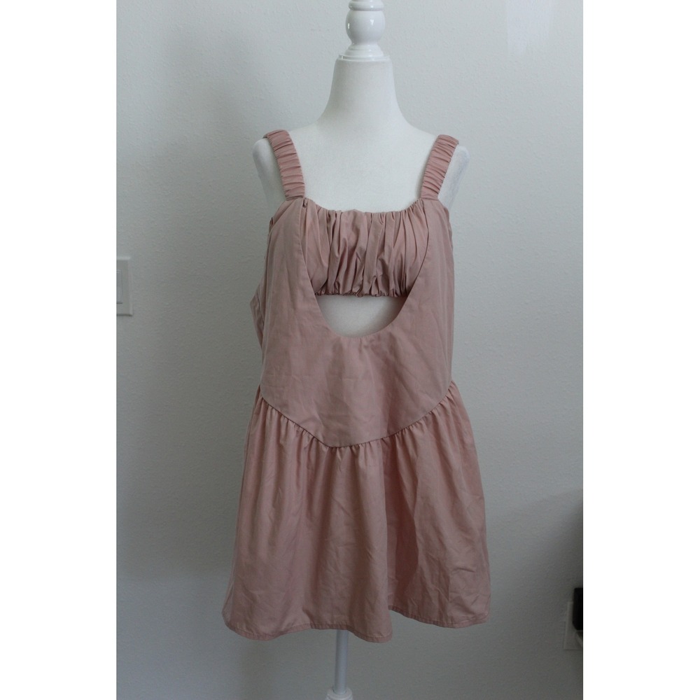 Pink Cutout Mini Dress Ruched Bust Open Back Tiered‎ Sleeveless Small FP Layered